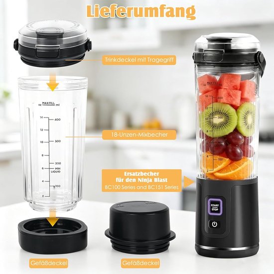 Vervangende Mengbeker met Deksel en Handgreep voor N-i-n-j-a Blast Mixer, Geschikt voor BC151 en BC100 Series, Ideaal voor Smoothies en Shakes — afbeelding 5