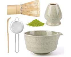 Matcha set 5 stuks - stijlvolle matcha set met matcha klopper, filter, kom, lepel en meer - perfect voor beginners - Luxento