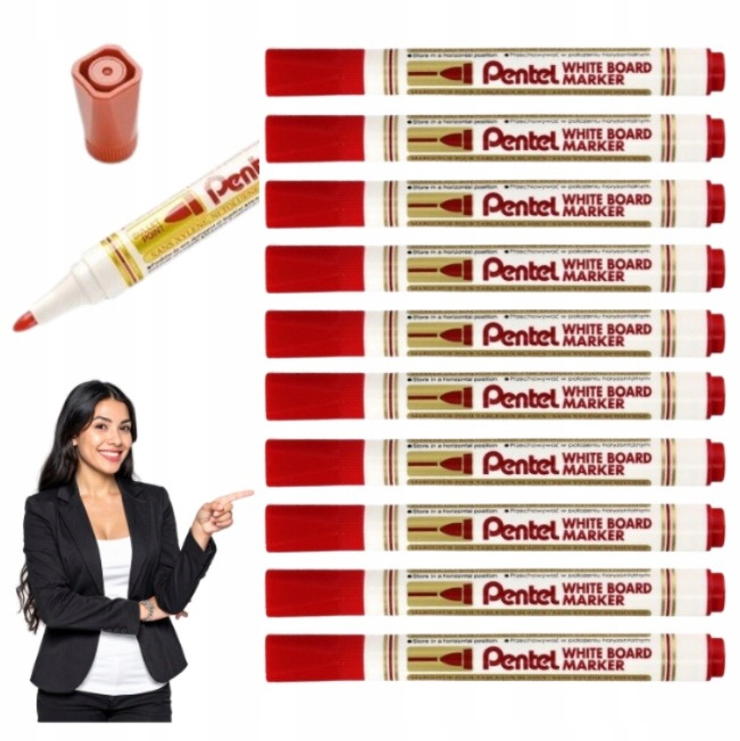 Pentel MW85: 10x Rode Stiften voor Whiteboard, 1.9mm