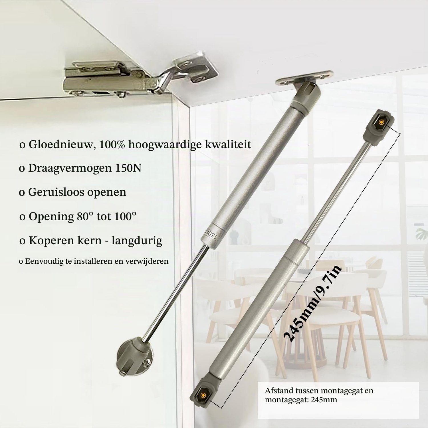 Gasveren 150 N - 4 stuks - schokdempers voor meubels - ideaal voor kastdeuren - Luxento