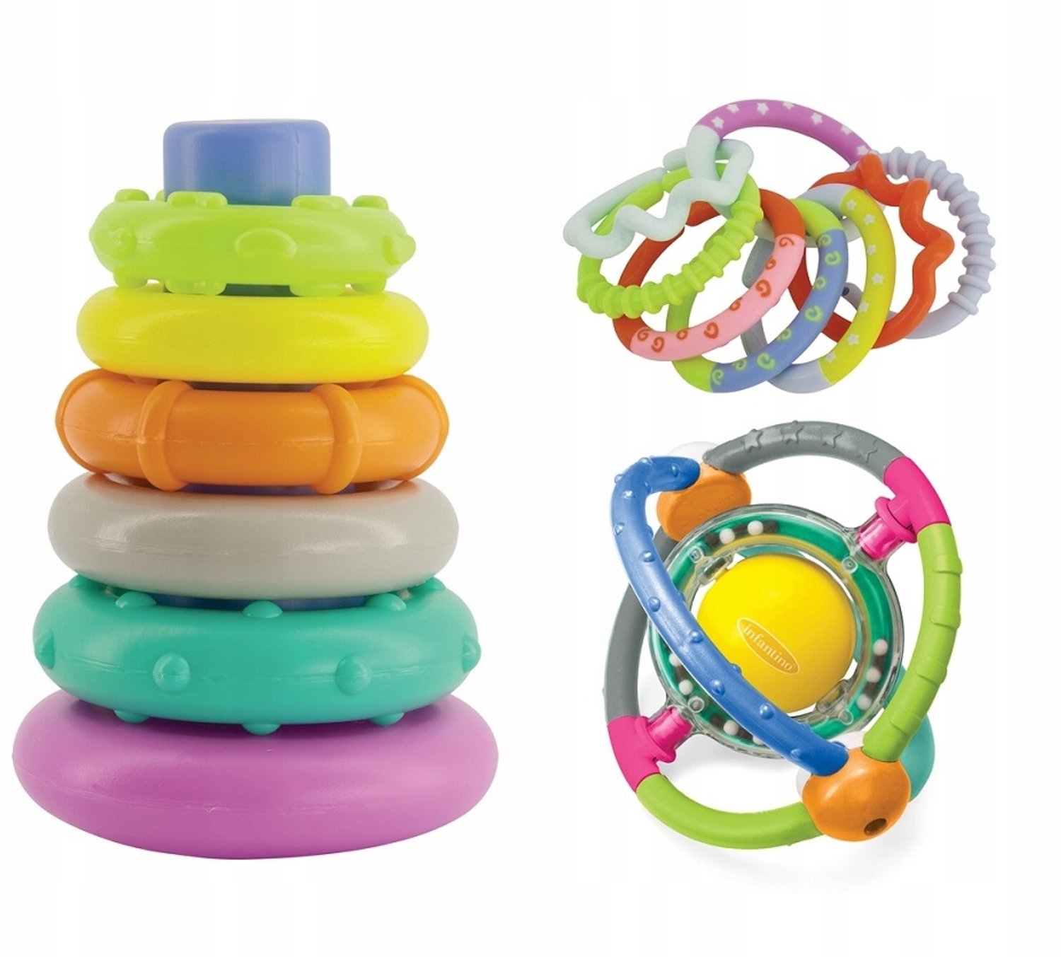 Merkloos 3-in-1 Baby Speelgoed Set: Stapelring, Bijtketting & Rammelaar