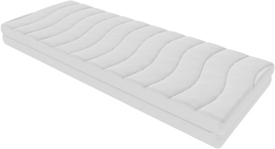 Wit matras met een golvend doorgestikt patroon in een hoes.