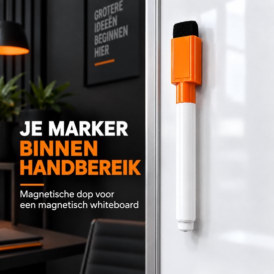BlackBear Whiteboardmarkers - Oranje - 2 stuks - Met rode wisser - Magnetische dop met wissertje - Droog uitwisbaar