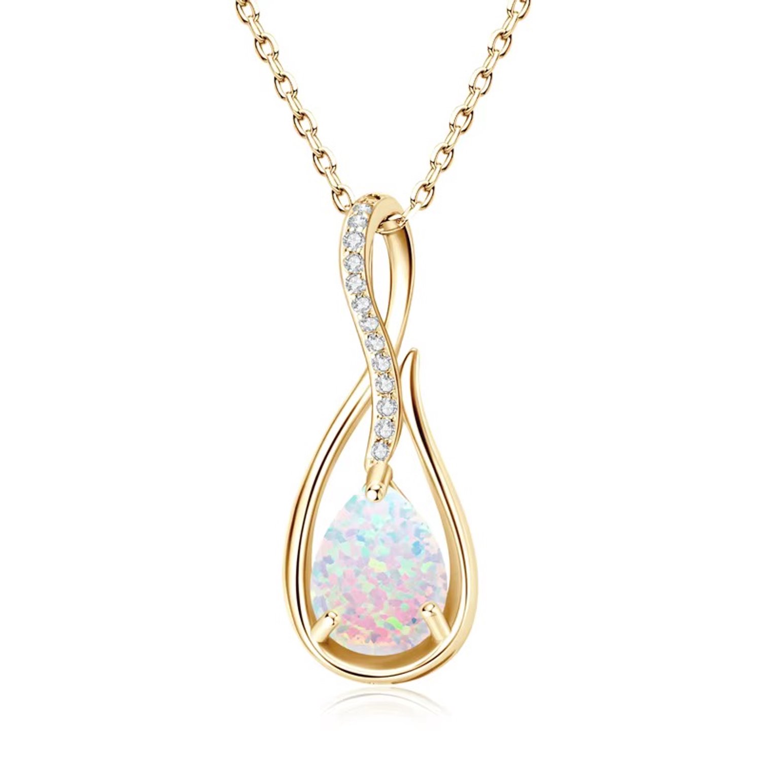 Selevie Gouden Opaal Ketting Dames – Geboortesteen Oktober – Druppel Hanger