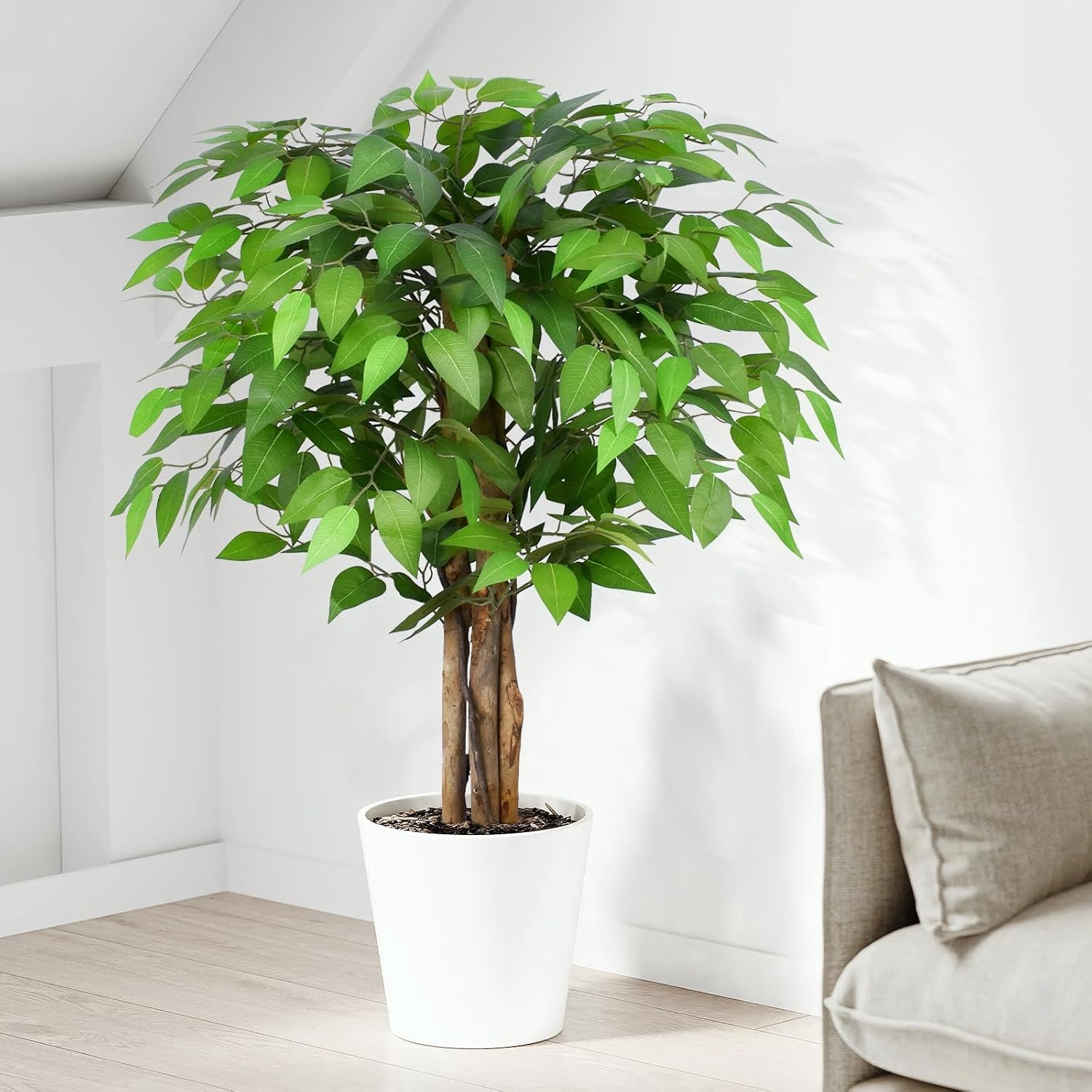 91m Ficus Artificial Trees with Natural Curved Trunks, 91cm Tall Lush Fake Tree for Home Decor Indoors, Green Lifelike - ShopVlot
