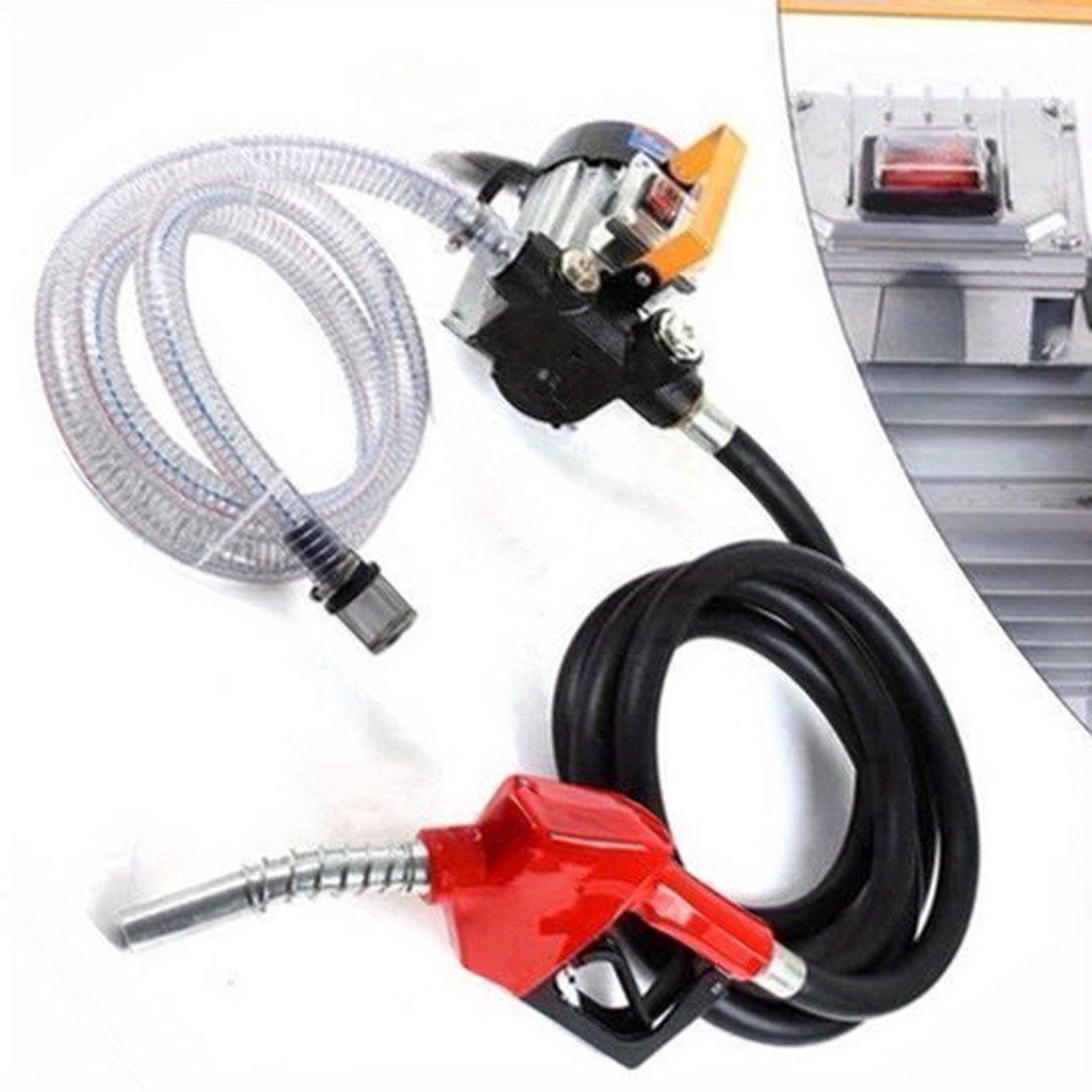 Dieselpomp – Brandstofpomp – Overhevelingspomp – Oliepomp – Hevelpomp – Zelfaanzuigend – 60L/min Doorvoersnelheid – Inclusief 2m PVC & 4m Rubberen Slangen