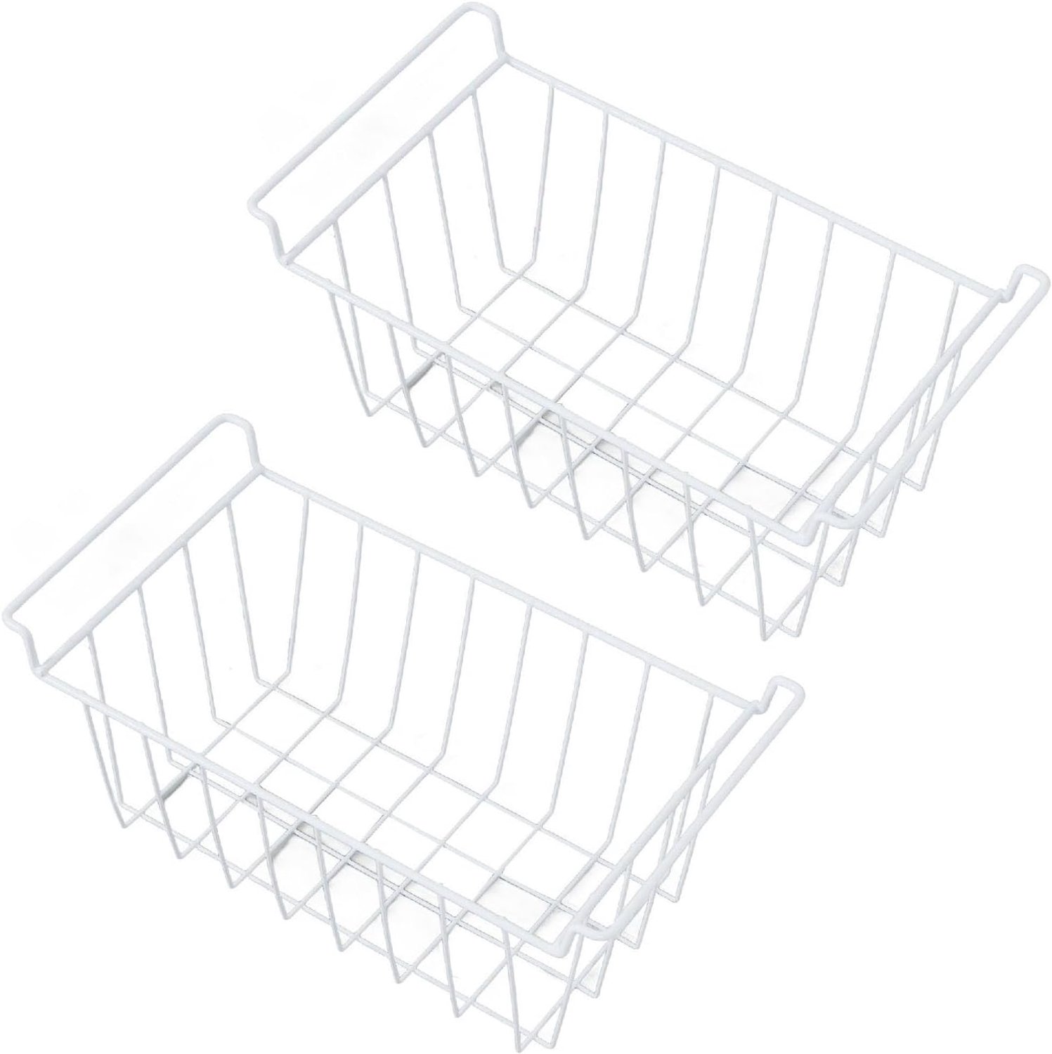 2Pcs Freezer Organizer Baking, Freezer Fridge Basket Storage Rack Bins, Metal Wire Baskets with Handles for Upright - ShopVlot