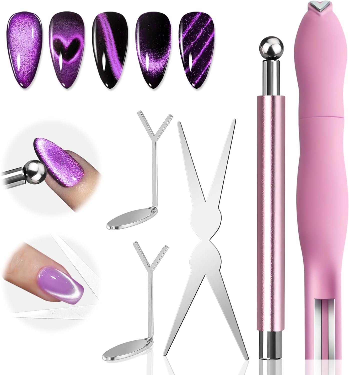 SnelShoppen - 5-delige Cat Eye Nagelmagneetset - 3-in-1 Magnetische Nail Art Gereedschap voor Gelnagellak - Sterke Magneten voor Cat-Eye Effecten - DI