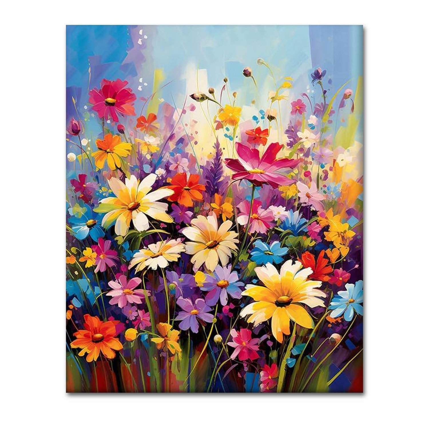 WEMEON Schilderen op nummer, voor volwassenen, 40 x 50 cm, bloemen schilderen op nummer, set met 3 penselen - ShopVlot