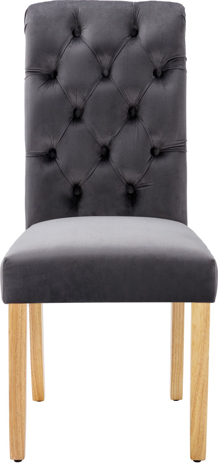 SONNENH Eetkamerstoelen set van 2 - Velvet en eikenhouten poten - Gecapitonneerde rug - Grijs Grijs / Eikenhout