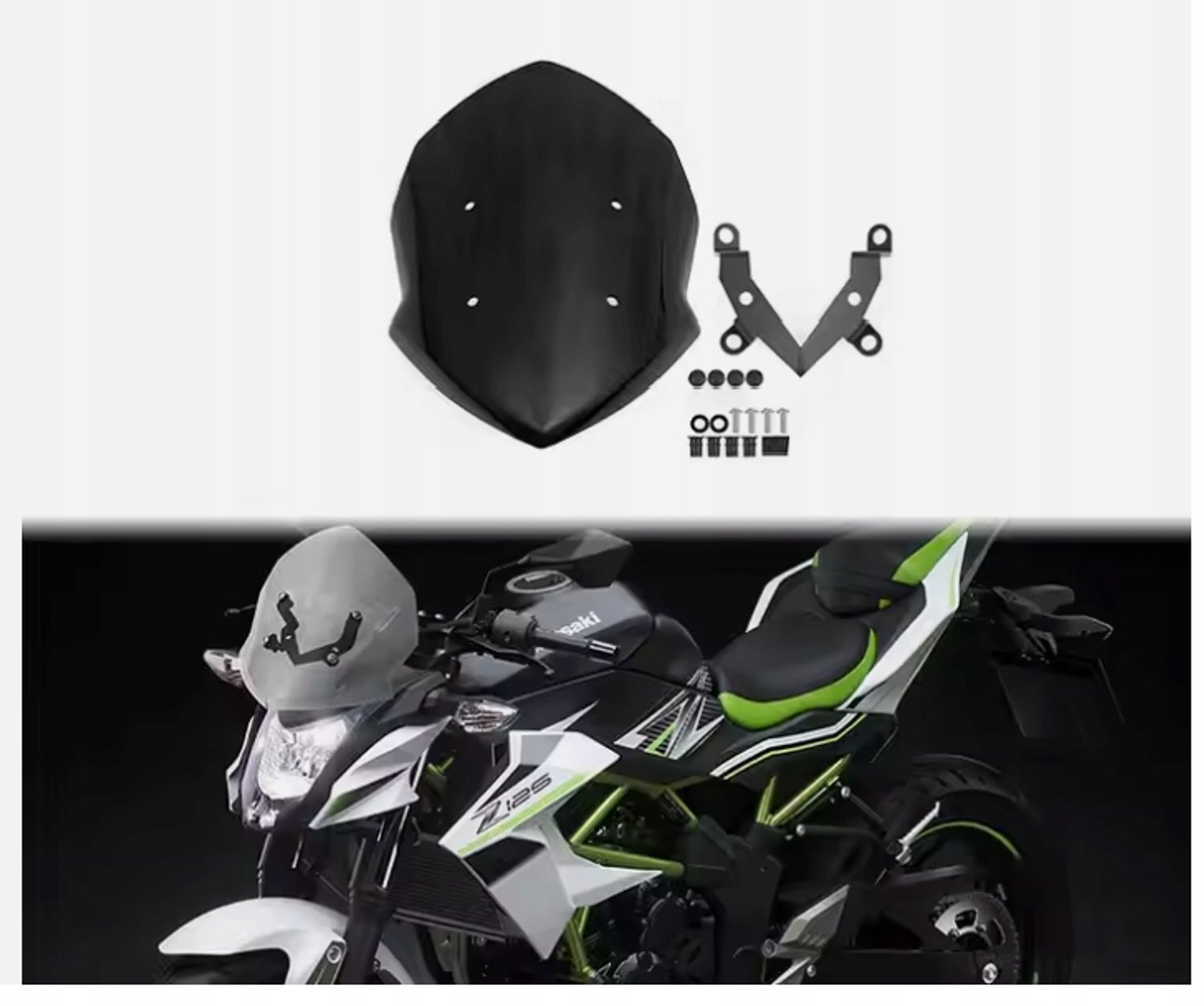 TopX Windscherm Kawasaki Z125 (2019-2023) - Donker met Montageset