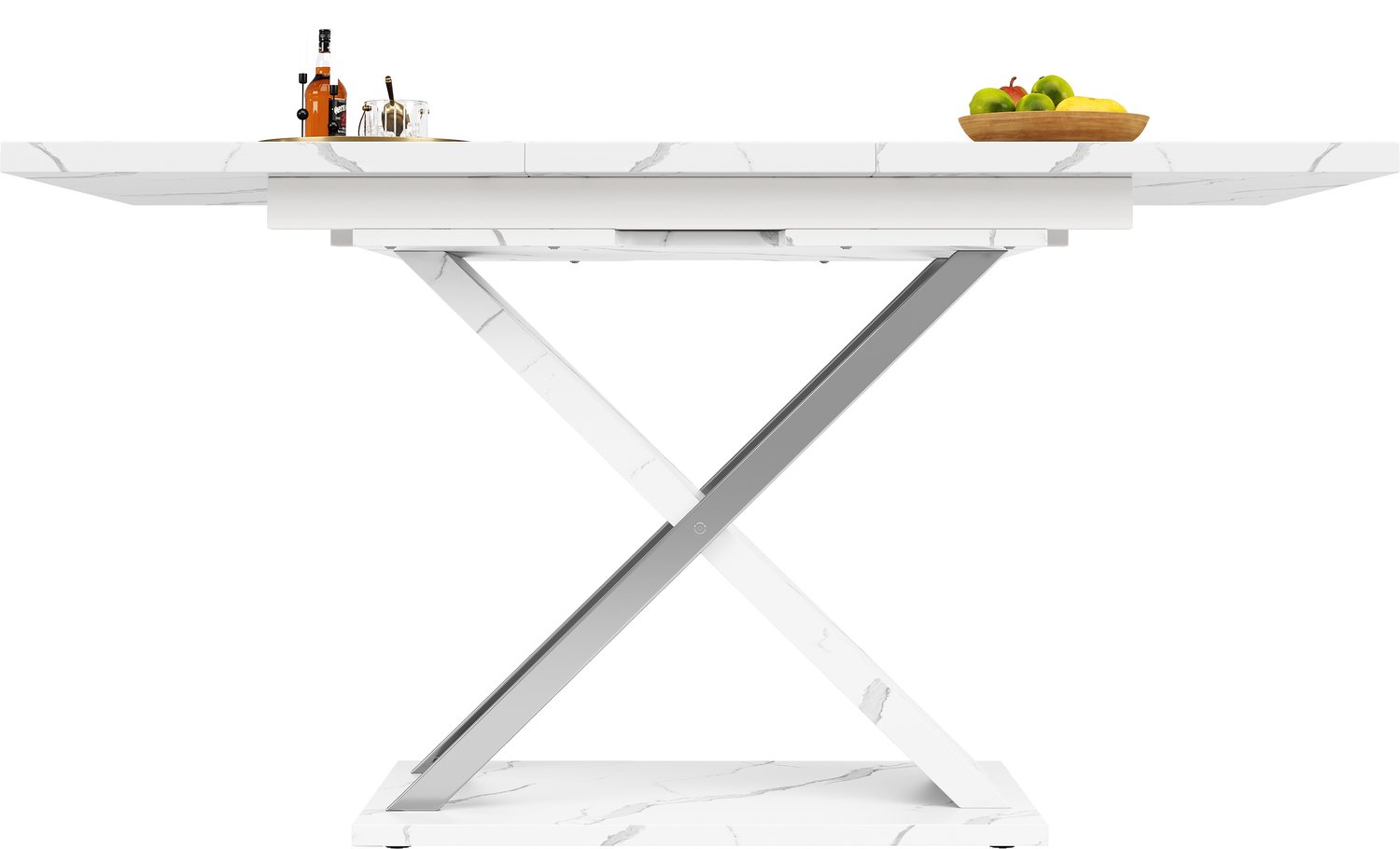 SONNENH Uitschuifbare eettafel met kruispoot - MDF marmerlook - 118 tot 157 cm - Wit