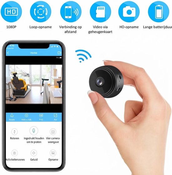 Mini Beveiligingscamera 1080P - WiFi Indoor & Outdoor - Nachtzicht en App Bediening - Geschikt voor Baby en Huisdier van Merkloos — afbeelding 2