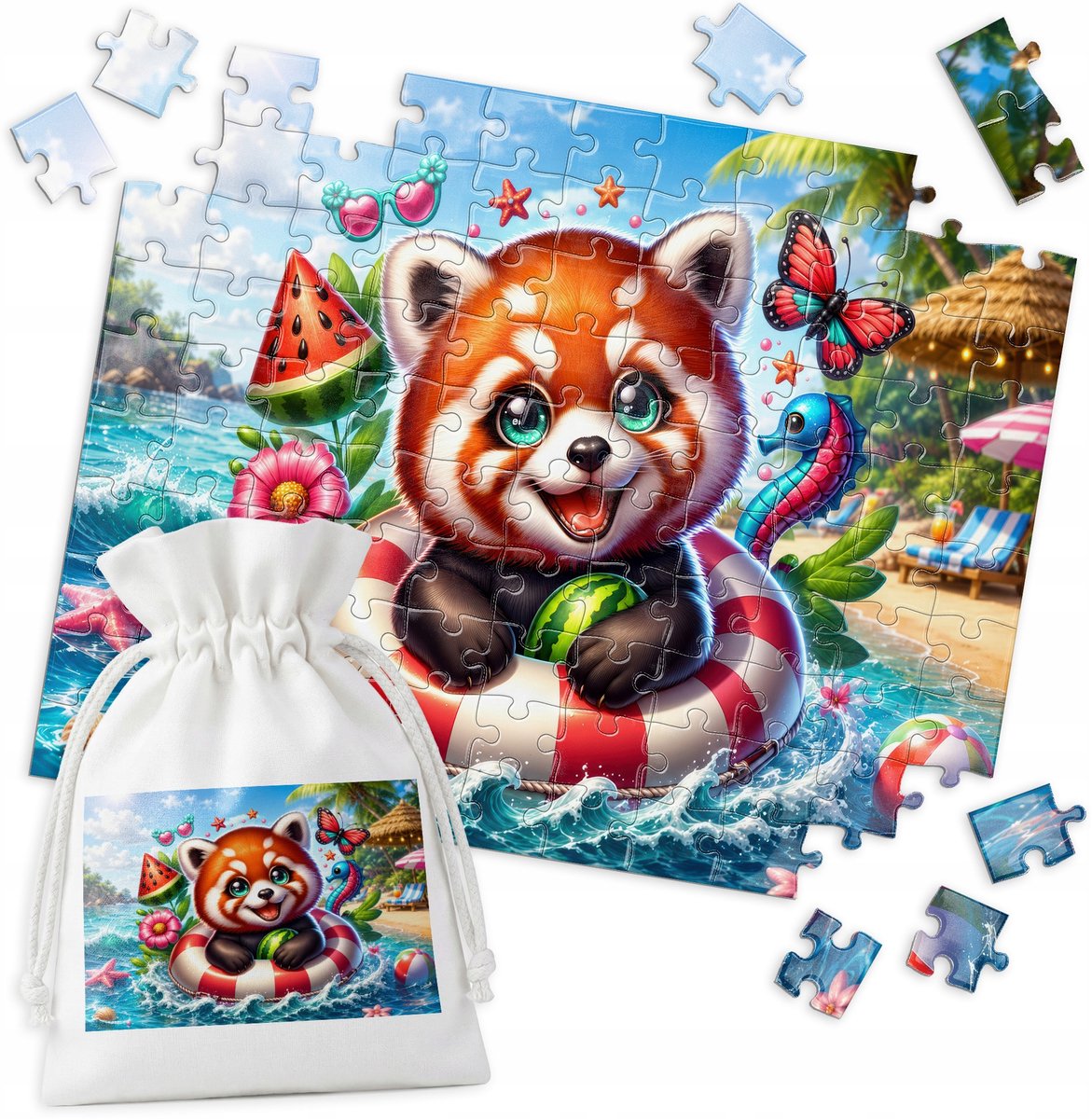 Merkloos Puzzel Rood Oceaan Panda 110 Stukjes