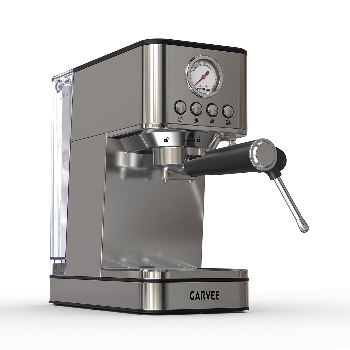 Espressomachine RVS met Stoompijp - 15x29x29cm - Compacte Koffiemachine - 1.7L Watertank - Voor Espresso En Latte - voor Thuis Kantoor - Zilver