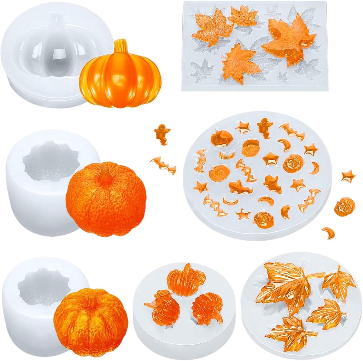 Siliconen pompoenvormenset - 7 stuks - Herfstkaarsvormen - Pompoen - Siliconen mallen - Herfst gietvormen - Halloween Thanksgiving harsvormen - Geschikt voor doe-het-zelf kaarsen, zeep, chocolade en knutselwerk