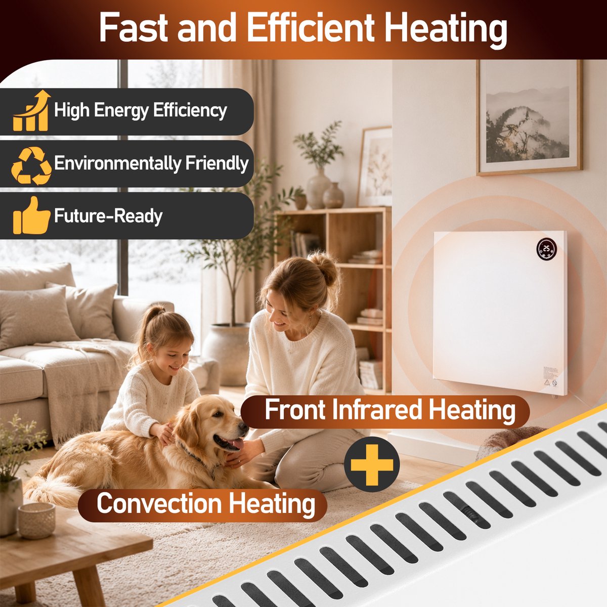 Infrarood Verwarmingspaneel 750W met WiFi, Thermostaat en Afstandsbediening, Wand of Vrijstaand – foto 2