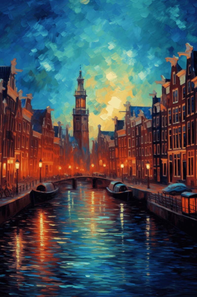 Amsterdam Poster - Amsterdam by night - Grachten - Jordaan - Mokum - 020 - posters - formaat 70x100cm - L443