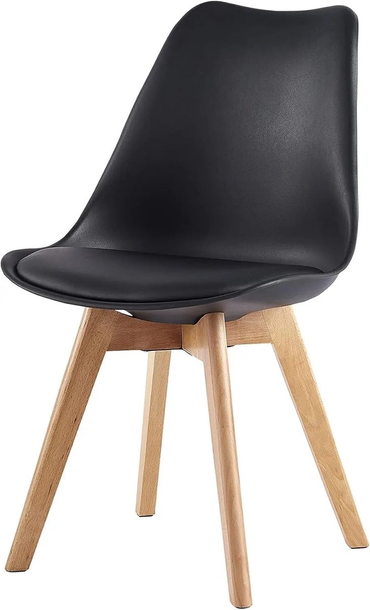 Bresht Eetkamerstoelen - Set van 2 - Ergonomisch - Kunstleren Zitkussen - PP Rugleuning - Houten Poten - Zwart - 49 × 56,5 × 82 cm