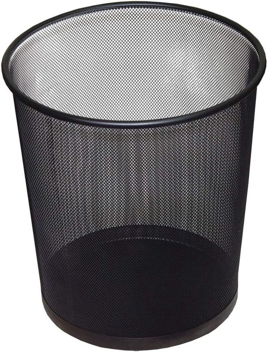 Ronde prullenbak van metaal, 12 liter, zwart, voor kantoor en thuis, 26,6 x 21,8 x 28 cm