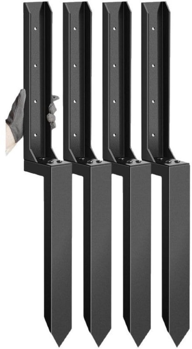 Zware stalen hekpaal, reparatiepaal voor hek, grondspijkers voor het repareren van scheve of beschadigde houten hekpaaltjes, set, stijl 1