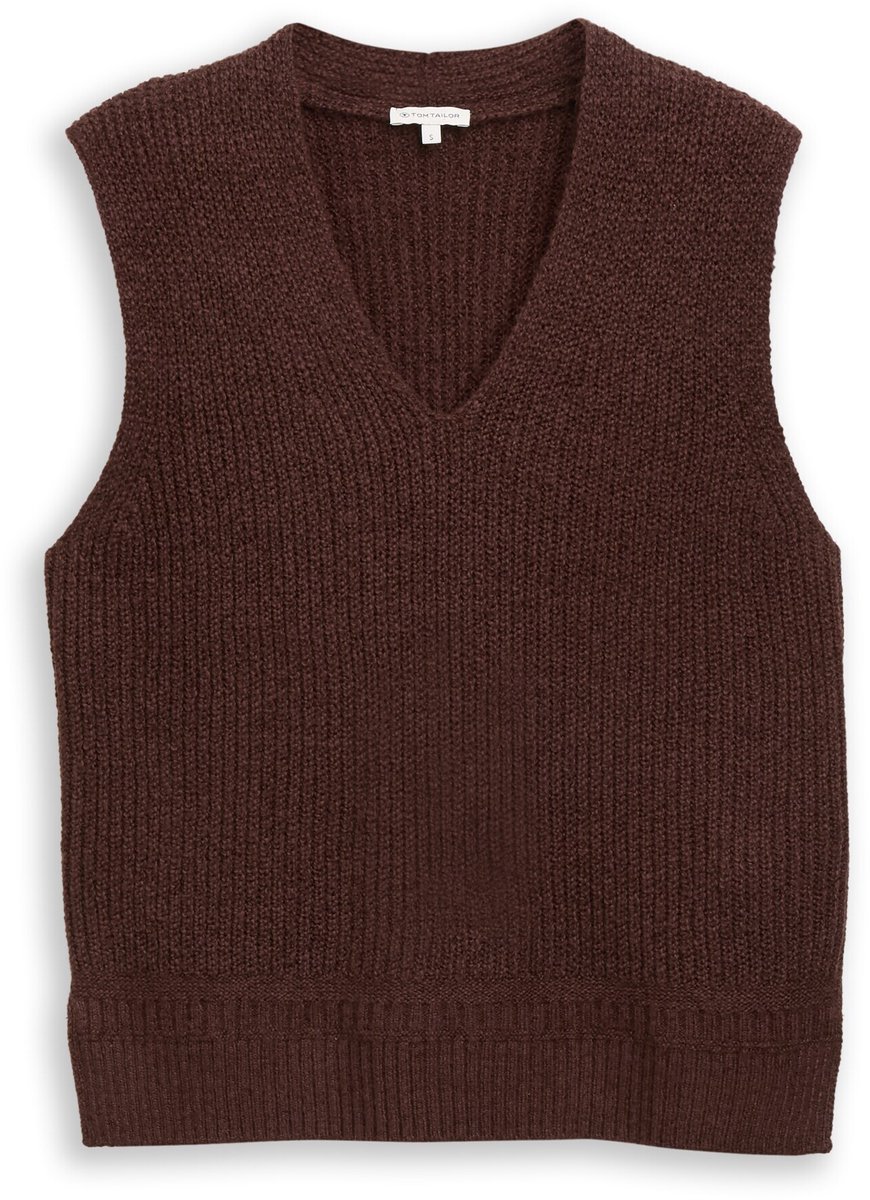 Tom Tailor - V-hals vest - Maat L - dark pecan brown melange
