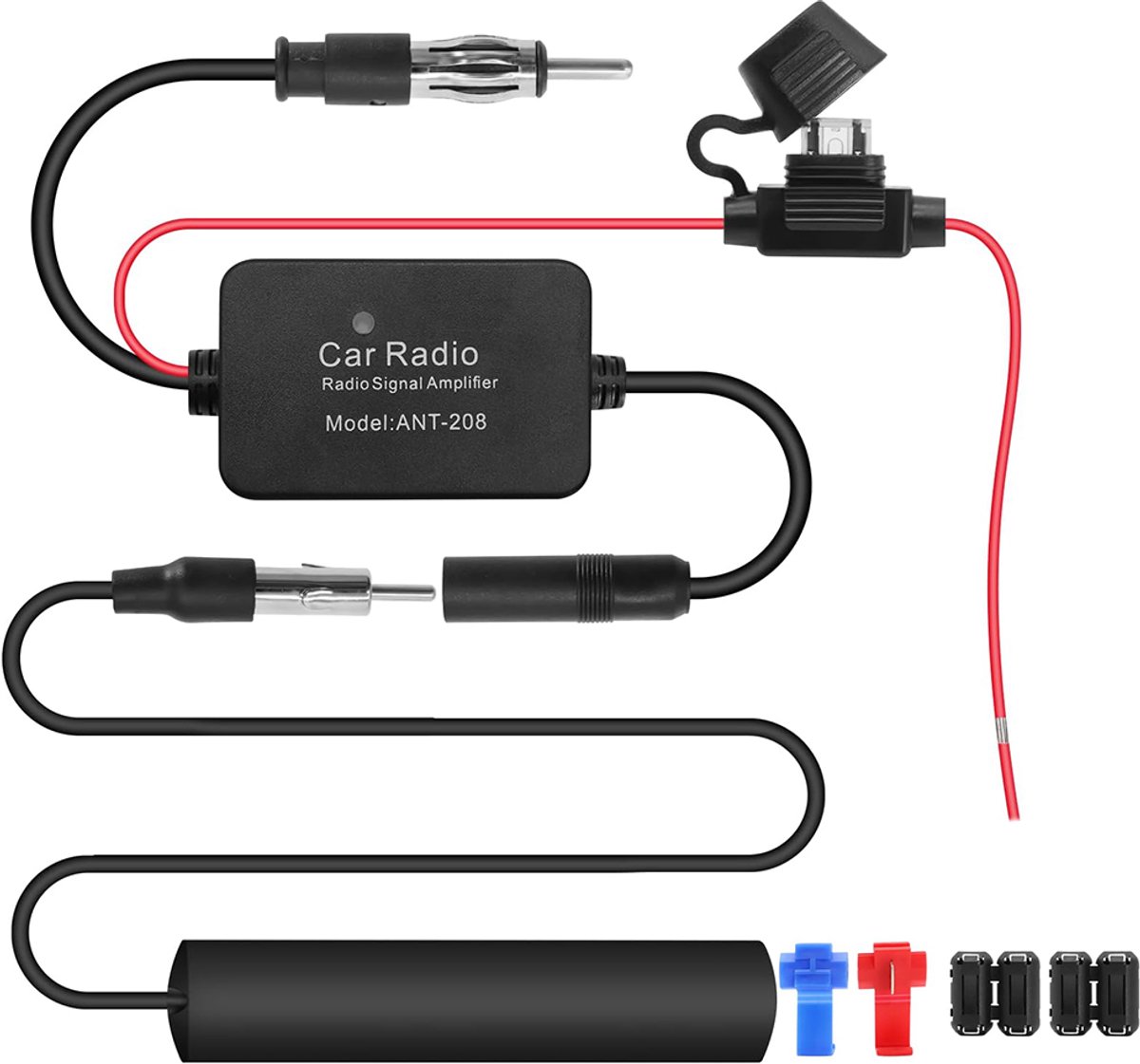 Autoradioantenne signaalversterker - AM/FM - 12V - ANT-208 - Kunststof - Zwart