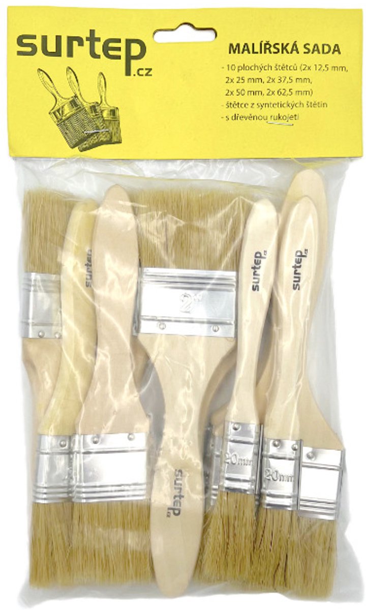 Surtep set houten platte kwasten, 10 stuks