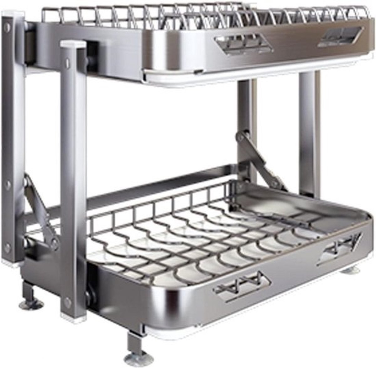 Bureaublad droogrek - Keuken organizer - Keuken opruimen - Opvouwbaar roestvrij staal - 3 niveaus - Zilver