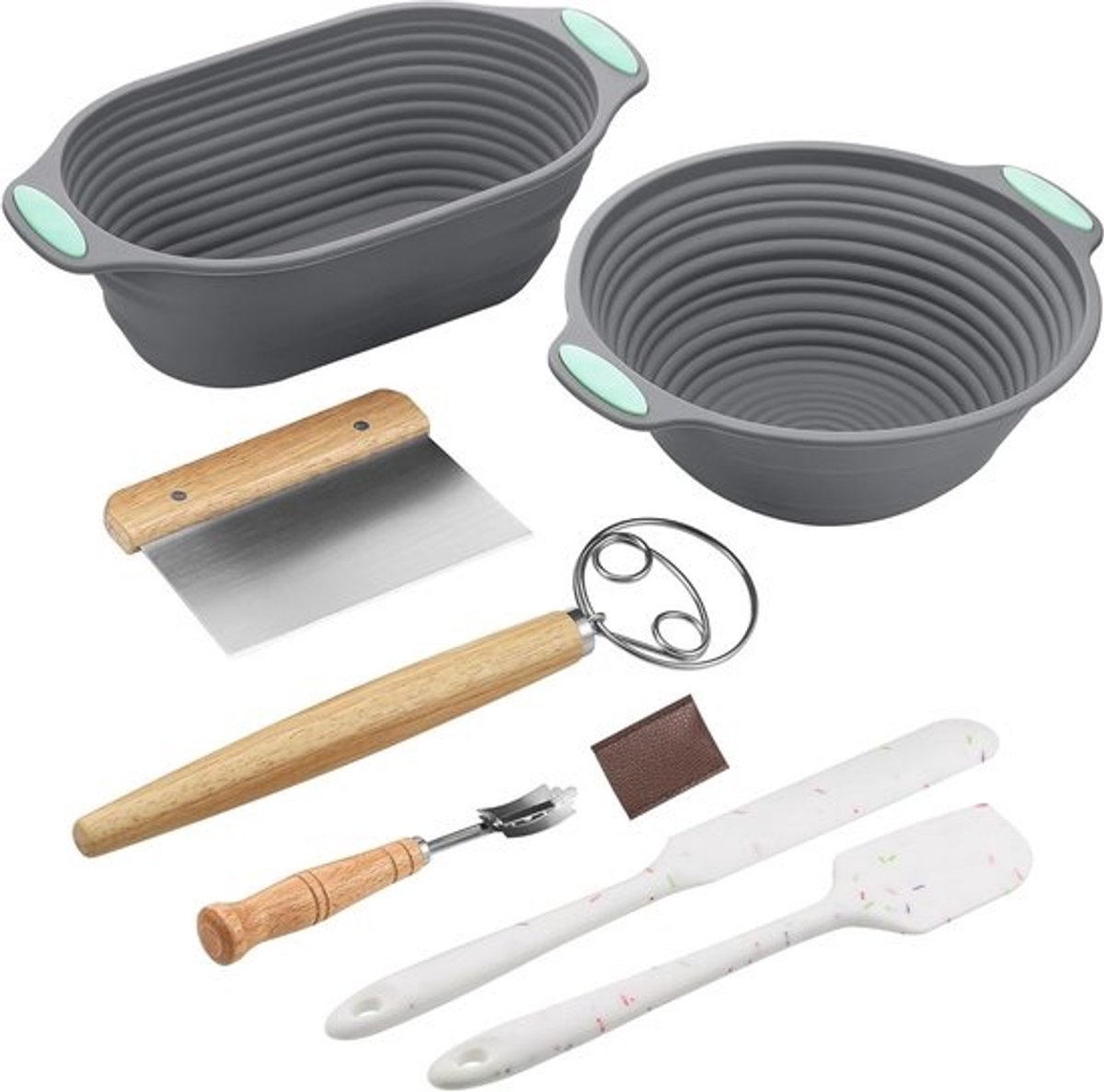 Brood Bakset Kit - Zuurdesem Hulpmiddelen - Brood Bakken Thuis - Inclusief Deegklopper - 33x23x7cm - Grijs