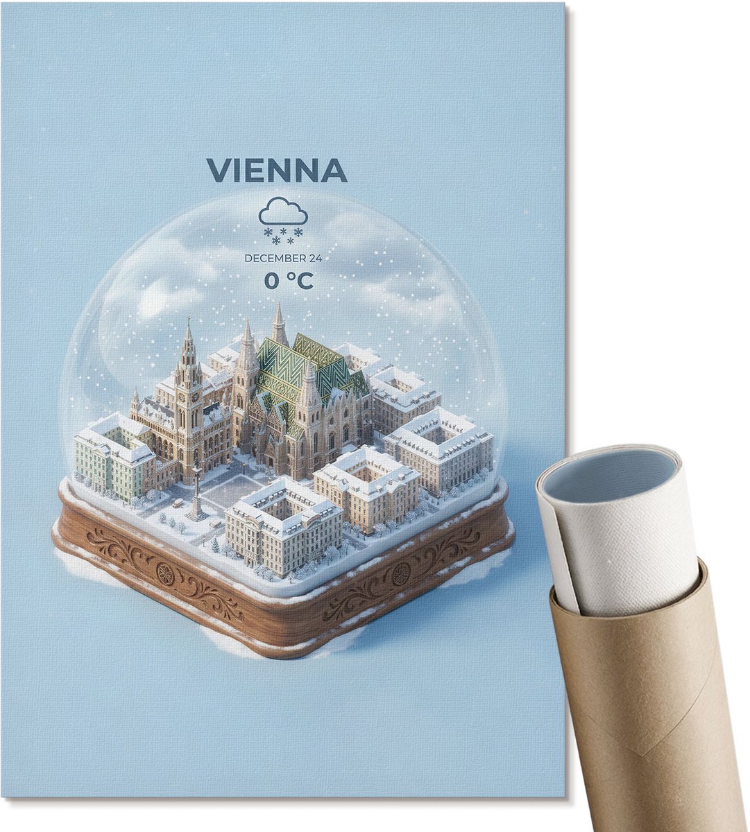 Coloray Polycanvas Wandposter - Sneeuwbol Wenen, Illustratie - A4 - Blauw Decoratie - Rechthoek - Interieurdecoratie - Woonkamer, Slaapkamer, Kantoor - Modern