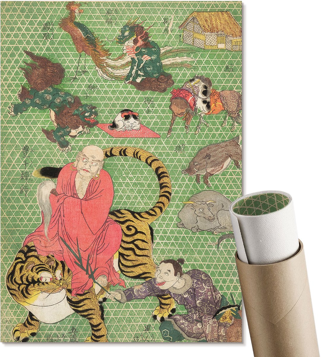 Coloray Polycanvas Poster - Basketbalwerk, Illustratie - A4 - Groen Illustratie - Rechthoek - Muurdecoratie - Woonkamer, Slaapkamer, Kantoor - Japanse