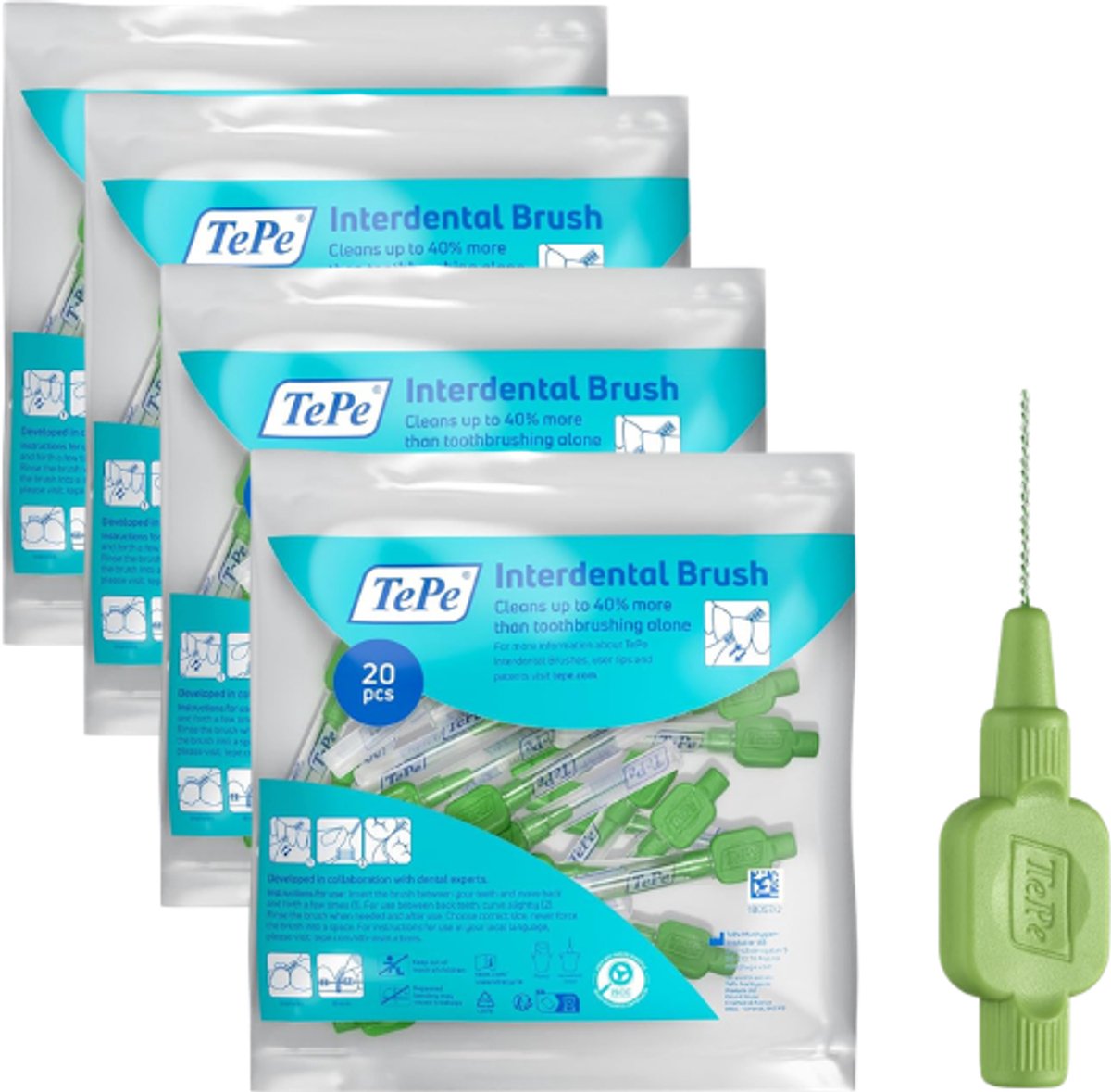 TePe Ragers Origineel 0,8 mm Groen - 4 x 20 stuks - Voordeelverpakking