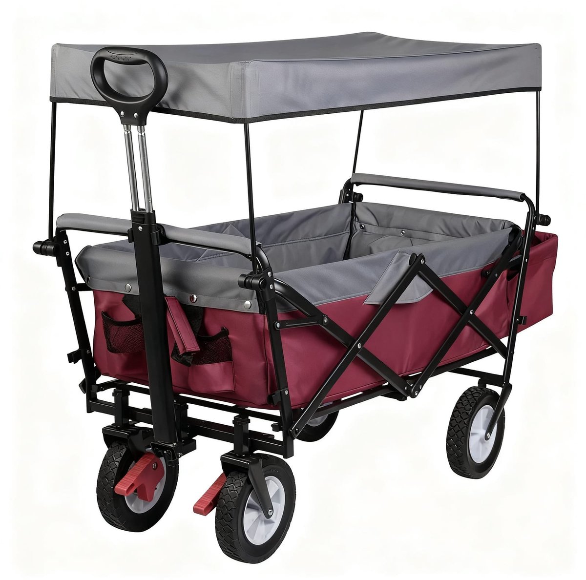 Klarven® Transportwagen Fuchsia - Opvouwbaar, Zonnescherm - Tot 80 kg belasting, Grote Wielen voor Zand en Gras, Stalen Frame - B 51 x D 120 x H 93 cm