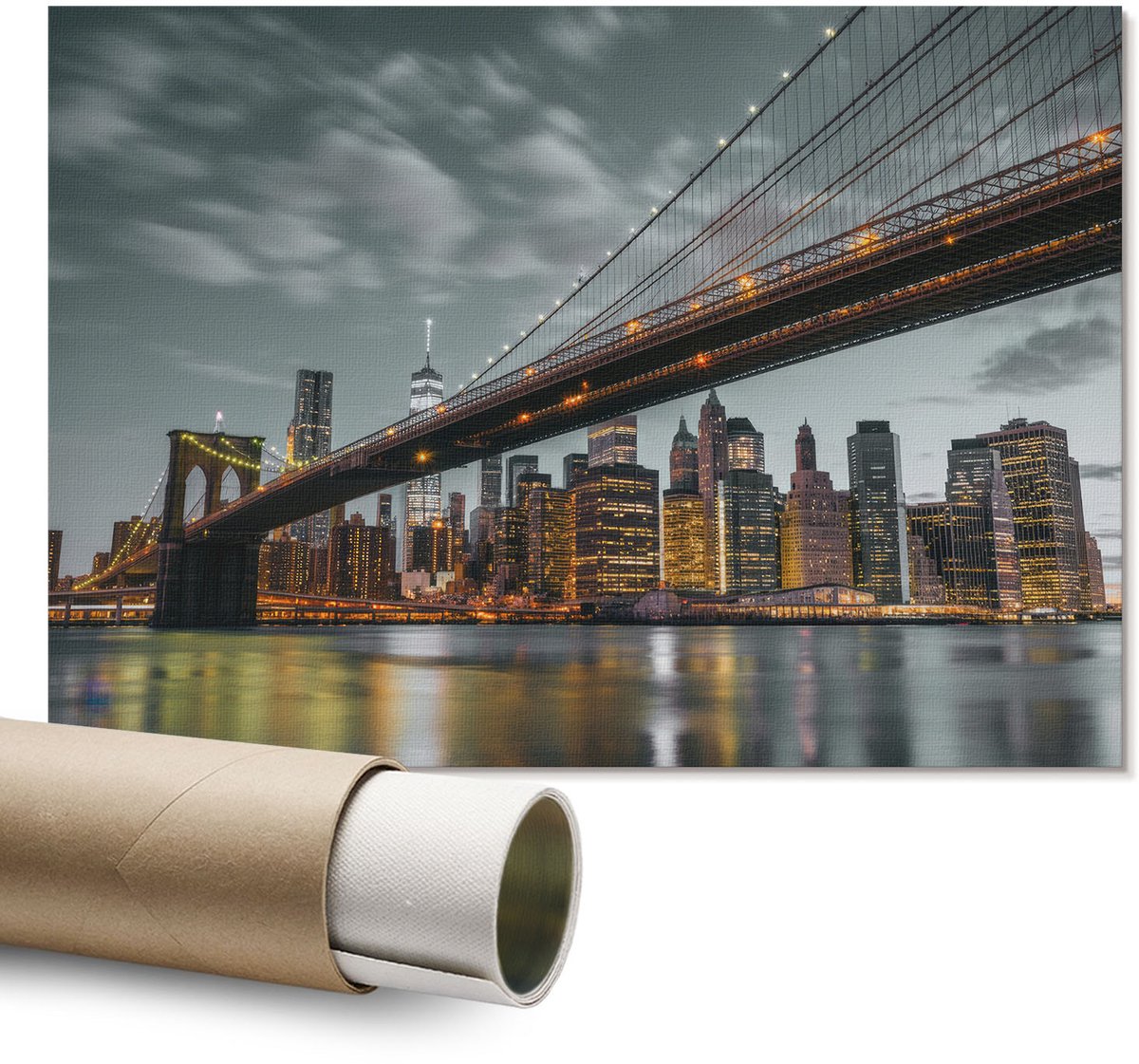 Coloray Polycanvas Wandposter – Nachtpanorama, Grijs – A1 – Wit Poster – Rechthoek – Canvas Wandposter – Kantoor – Rustiek