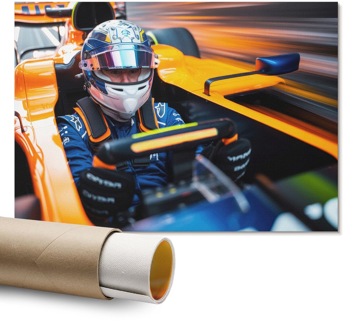 Coloray Polycanvas Wandposter – Raceauto, Oranje – A1 – Grijs Kunstwerk – Rechthoek – Wandkunst – Slaapkamer – Modern
