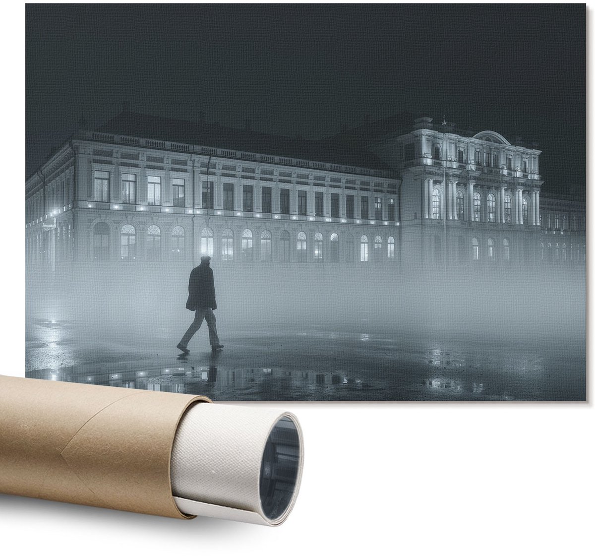 Coloray Polycanvas Wandposter - Futuristische Kat, Illustratie - A1 - Blauw Design - Rechthoek - Canvasposter - Woonkamer - Kinder