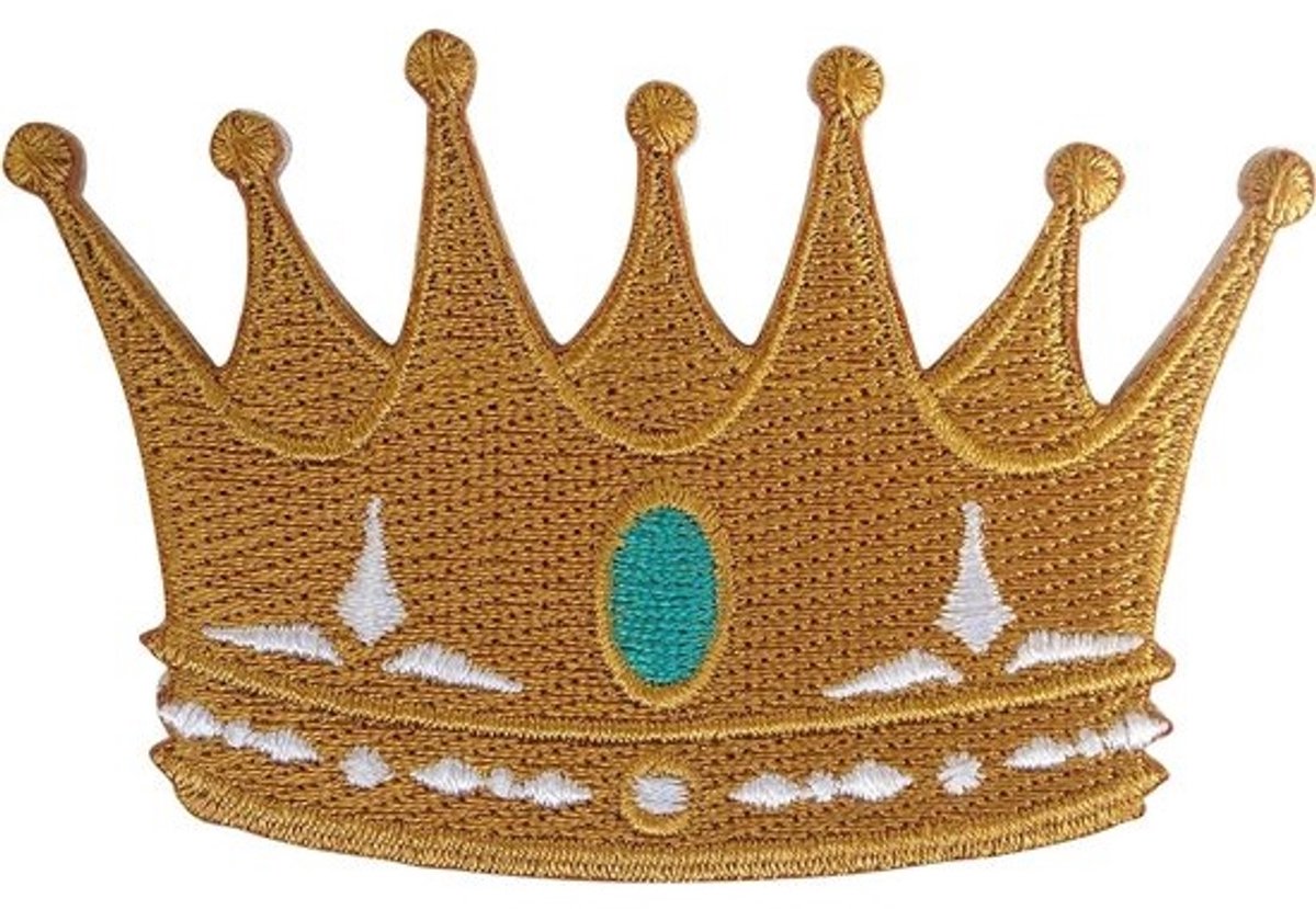 Gouden Kroon Patch - Opstrijkbare Badge - Kleding Versieren - Geborduurd Ontwerp - 3 x 2 Inch - Goud