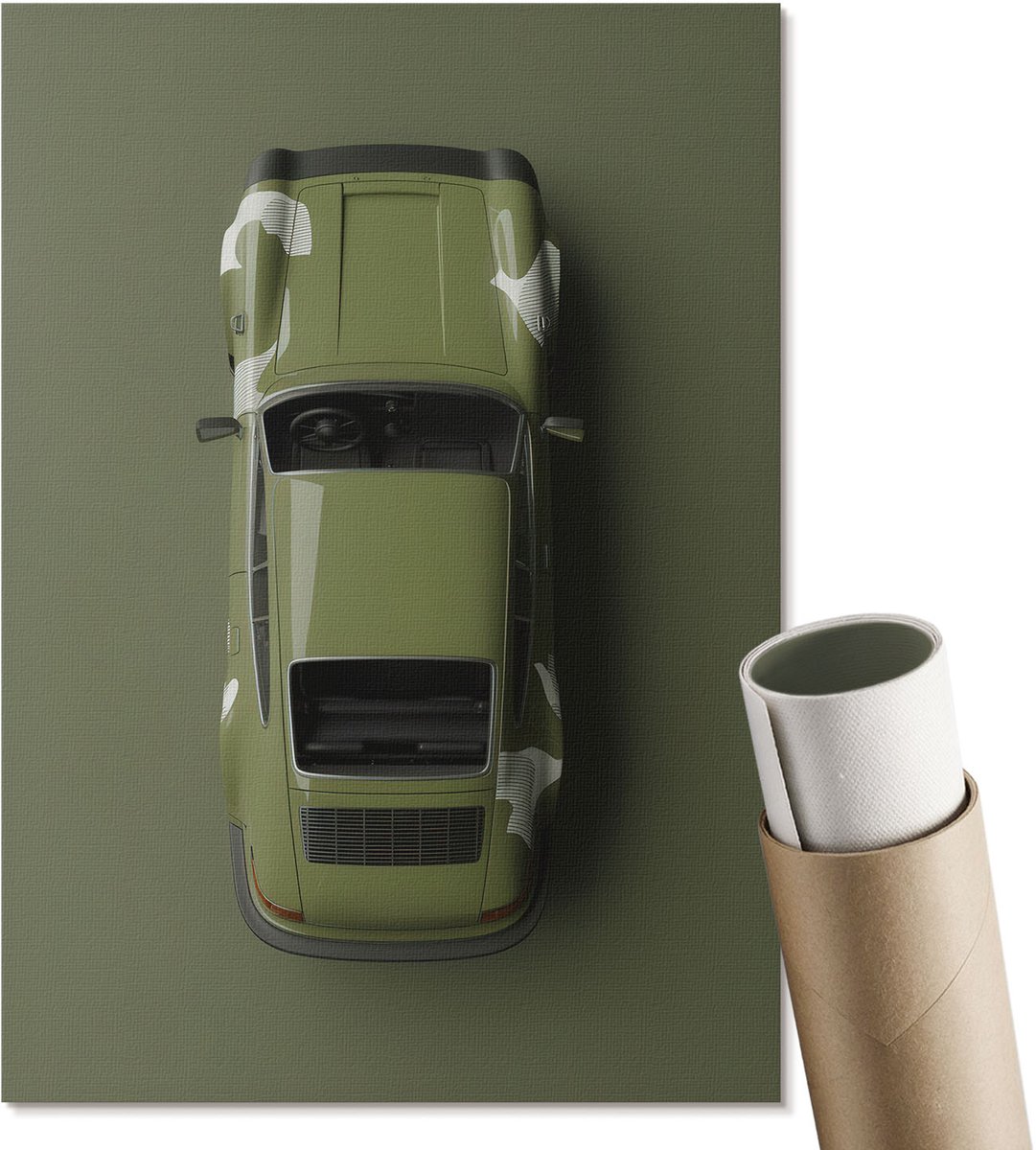 Coloray Canvas Poster Polycanvas - Auto In Het Groen, Illustratie - A4 - Groen Decoratie - Rechthoek - Muurdecoratie - Woonkamer, Slaapkamer, Kantoor - Modern