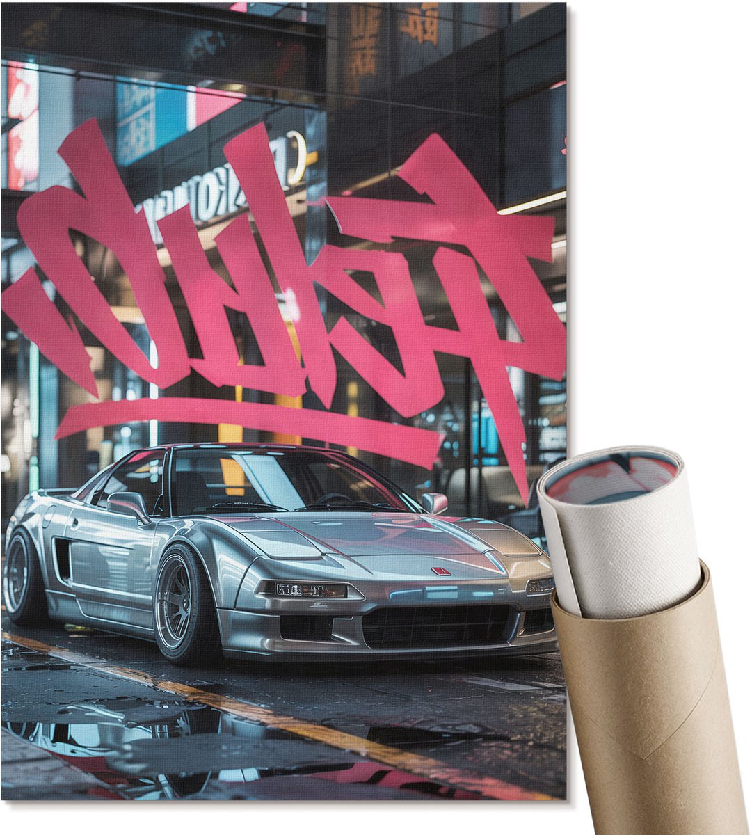 Coloray Polycanvas Wandposter - Graffiti Auto, Poster - A4 - Grijs Decoratie - Rechthoek - Wandkunstwerk - Woonkamer, Slaapkamer, Kantoor - Modern