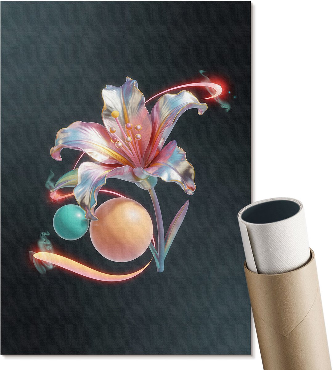 Coloray Polycanvas Wandposter - Een Bloem Uit De Toekomst, Illustratie - A4 - Roze Wanddecoratie - Rechthoek - Wandkunstwerk - Woonkamer, Slaapkamer, Kantoor - Modern