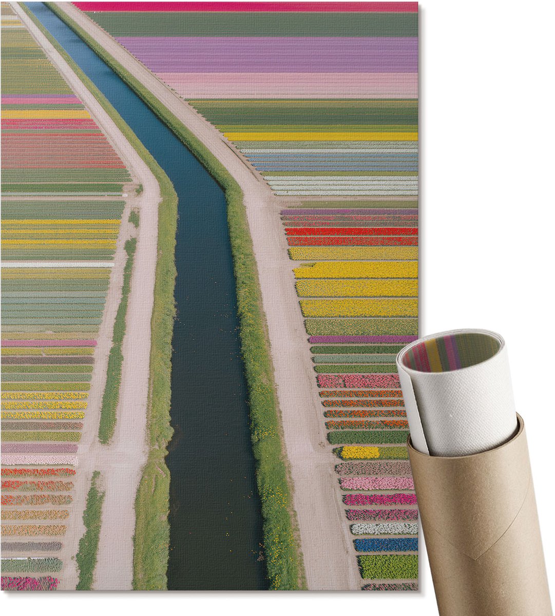 Coloray Polycanvas Wandposter - Twee Vrouwen Die Elkaar Omarmen, Tekening - A2 - Beige Motief - Rechthoek - Canvasposter - Woonkamer, Slaapkamer, Kantoor - Erotisch