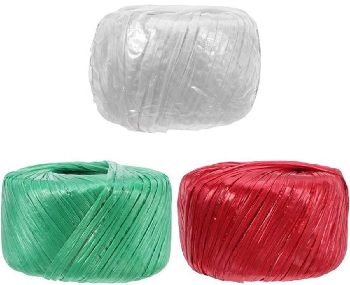 Bindtouw Rollen - Nylon Koord - Tuinieren Verpakken Knutselen - Duurzaam Flexibel Gevlochten - 3x 100 Meter - Rood Wit Groen