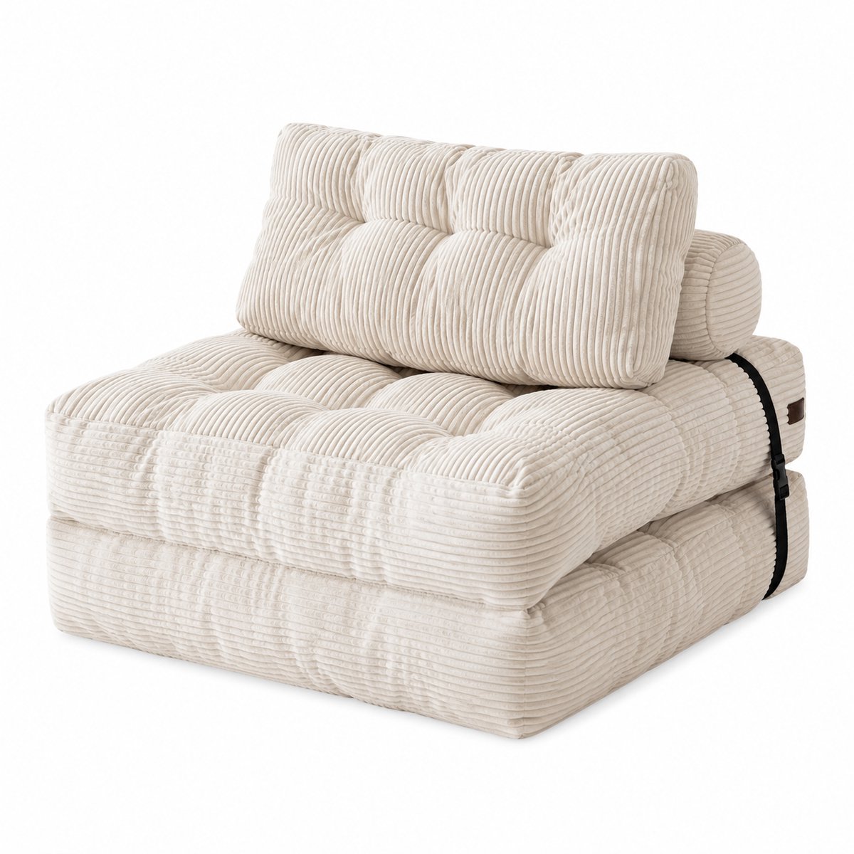 VILIMA - Slaapbank - Opvouwbare slaapbank - Vloer fauteuil - Verstelbare rugleuning - Comfortabel - Woonkamer - Slaapkamer - Beige ribstof - Eenpersoons