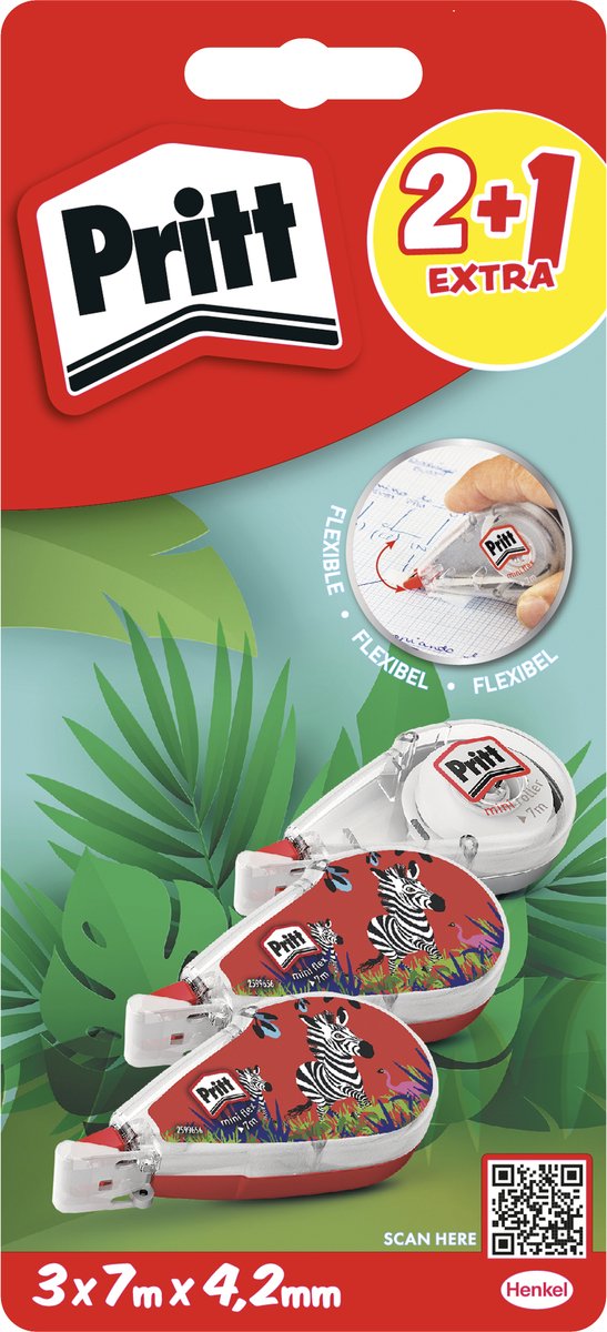 Pritt Mini Correctieroller 2+1 GRATIS | Correctietape 4,2 mm x 7 m | Direct Overschrijfbaar | 3 Stuks