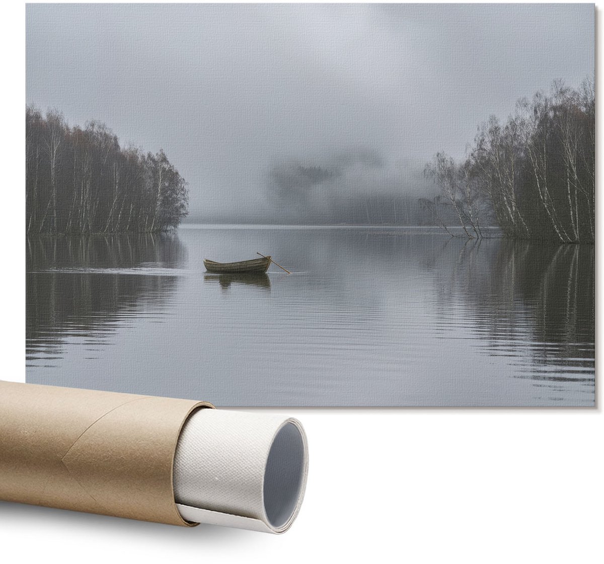 Coloray Polycanvas Wandposter – Dromerig Landschap, Grijs – A1 – Wit Design – Rechthoek – Muurdecoratie – Woonkamer – Minimalist