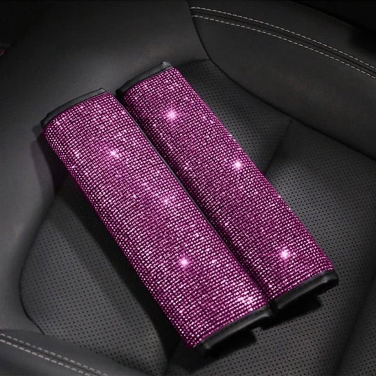 Veiligheidsgordelhoezen - Schouderpads - Comfortabel Rijden - Kristallen Decoratie - 2 Stuks - Roze