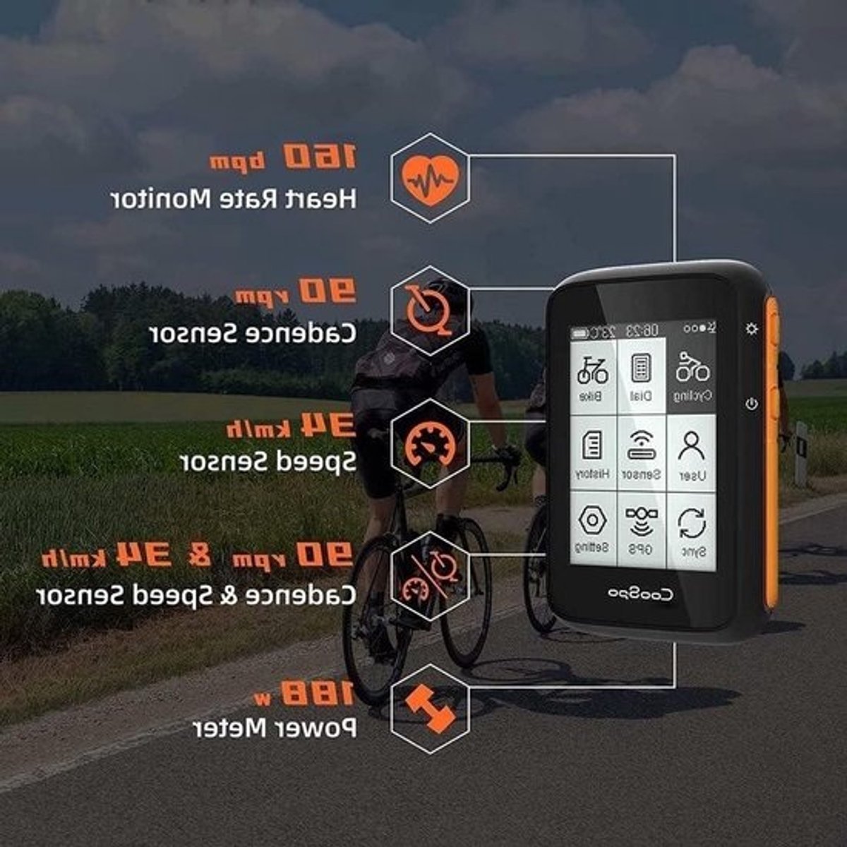 Fietscomputer GPS - Snelheidsmeter Fiets - Fietsen Tracken - Groot LCD Scherm - 2.6 Inch - Zwart