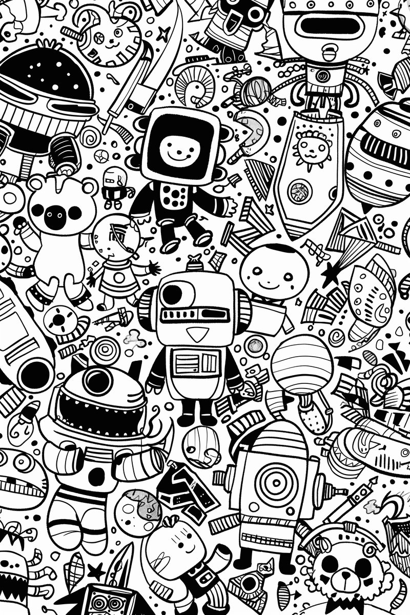 Doodles Poster - Zwart Wit - Abstracte - Huisdeco - posters - formaat 30x40cm - Wanddecoratie - XS2147YR