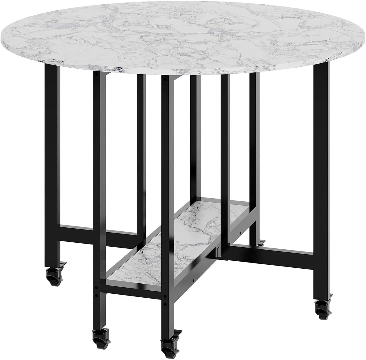 Ronde klaptafel ‑ grijs ‑ met onderlegblad en remwieltjes ‑ voor 2‑4 personen ‑ ruimtebesparend ‑ 100×100×75 cm ‑ keuken ‑ en eetkamer